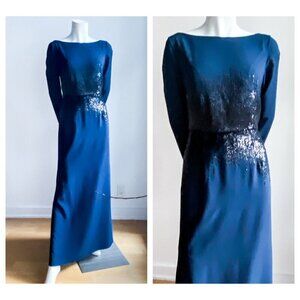 Pronovias Navy Blue Sequin Detail LOng Sleeve Formal Gown 8